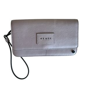 state greenwood bristol genuine leather wristlet wallet silver metallic